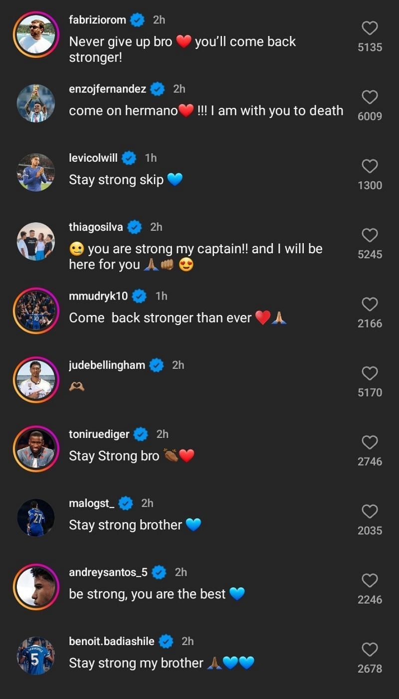 Comments on Reece James' Instagram post